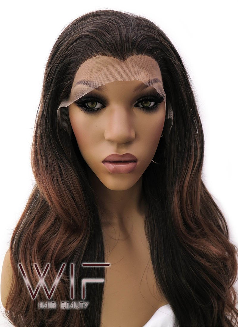 26" Long Curly 2 Tone Brown Lace Front Synthetic Fashion Wig LFB365