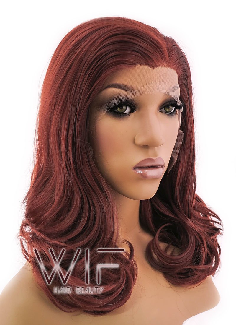 16" Wavy Reddish Brown Lace Front Synthetic Wig LFB366