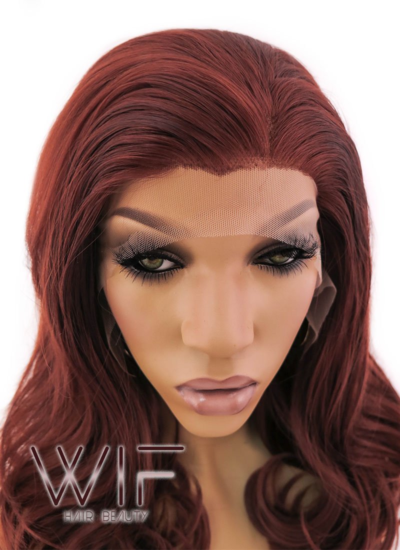 16" Wavy Reddish Brown Lace Front Synthetic Wig LFB366