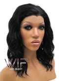 14" Medium Curly Black Lace Front Synthetic Hair Wig LFB406