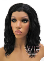 14" Medium Curly Black Lace Front Synthetic Hair Wig LFB406