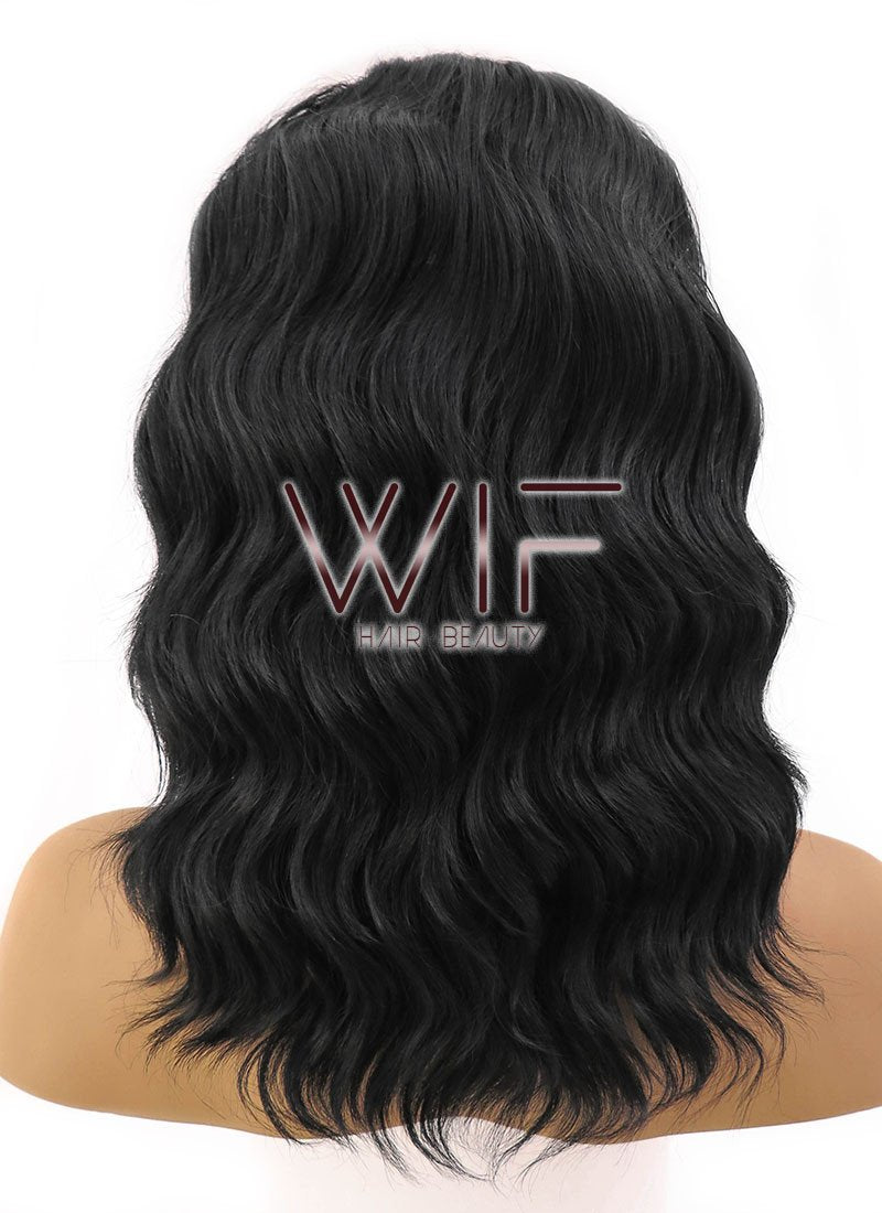 14" Medium Curly Black Lace Front Synthetic Hair Wig LFB406