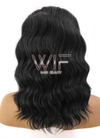 14" Medium Curly Black Lace Front Synthetic Hair Wig LFB406