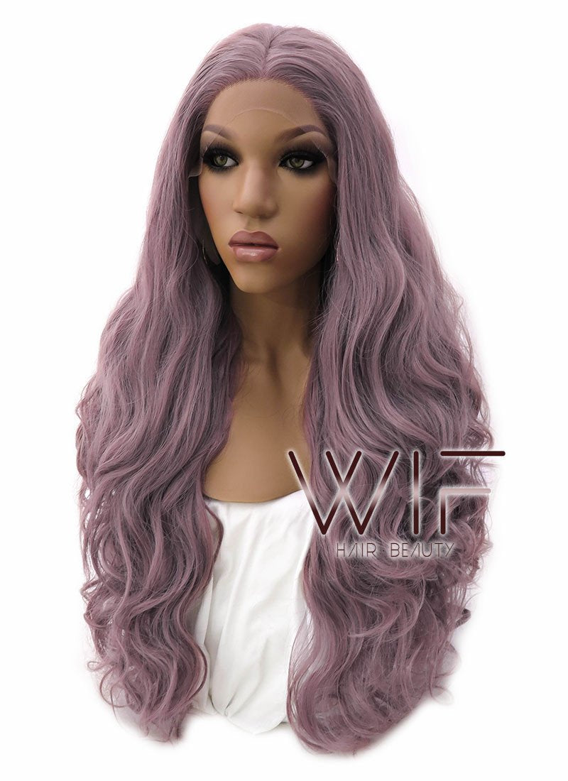 28" Long Curly Ash Purple Lace Front Wig Heat Resistant LFB696H
