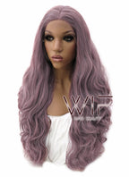 28" Long Curly Ash Purple Lace Front Wig Heat Resistant LFB696H