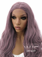 28" Long Curly Ash Purple Lace Front Wig Heat Resistant LFB696H