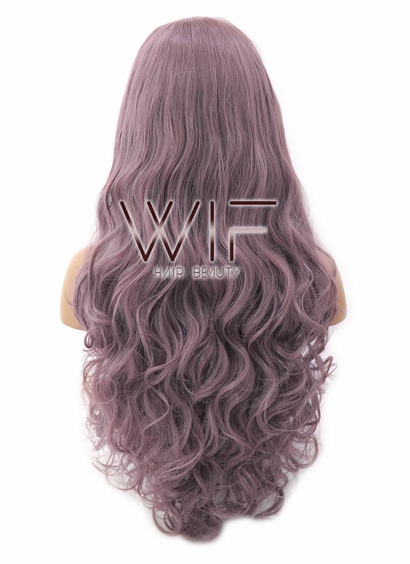 28" Long Curly Ash Purple Lace Front Wig Heat Resistant LFB696H