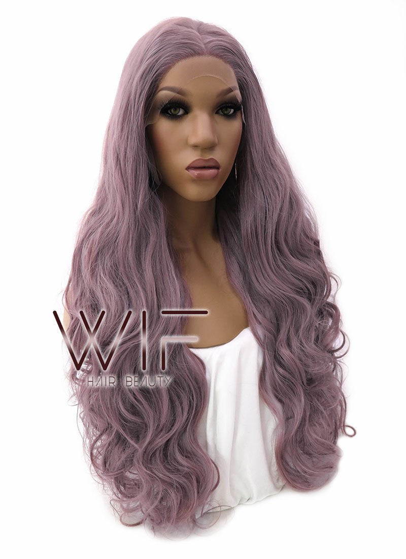 28" Long Curly Ash Purple Lace Front Wig Heat Resistant LFB696H