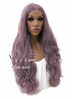 28" Long Curly Ash Purple Lace Front Wig Heat Resistant LFB696H