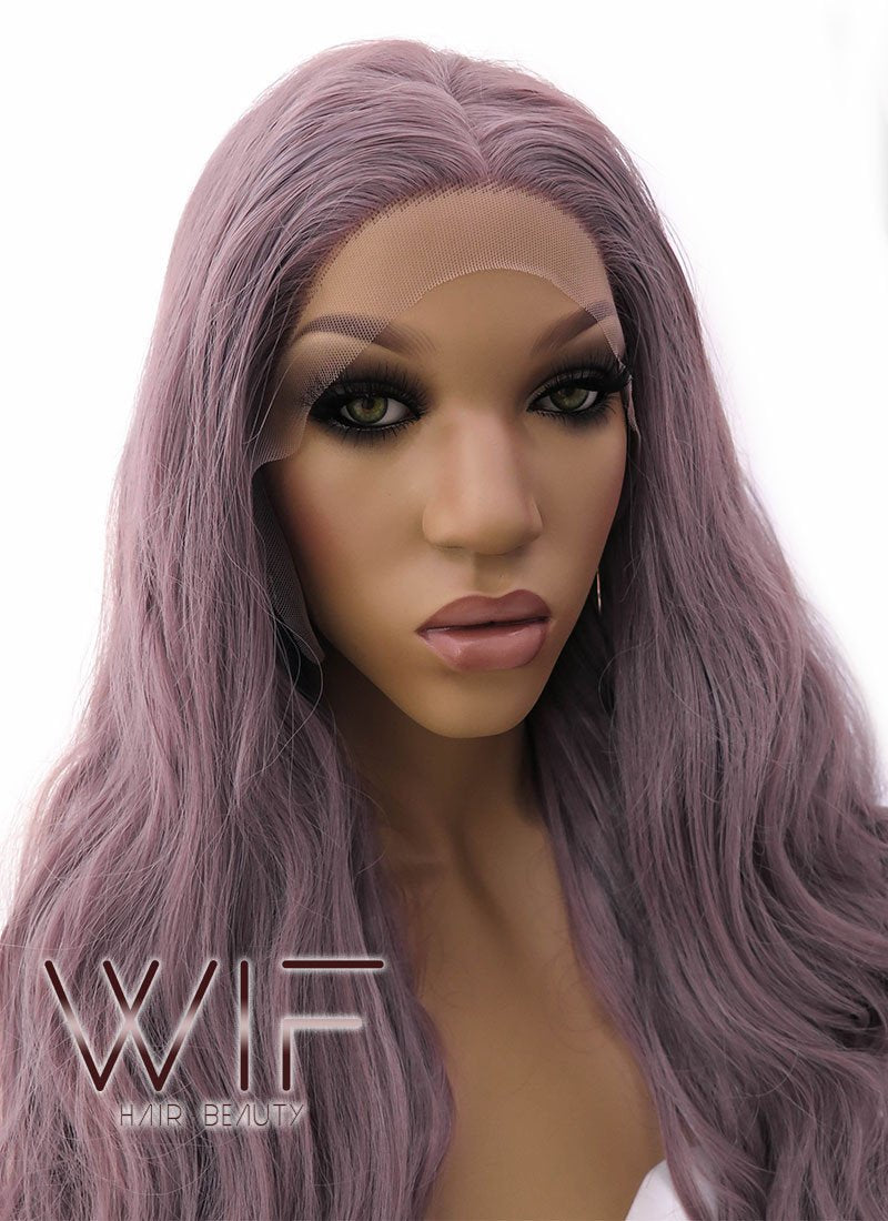 28" Long Curly Ash Purple Lace Front Wig Heat Resistant LFB696H