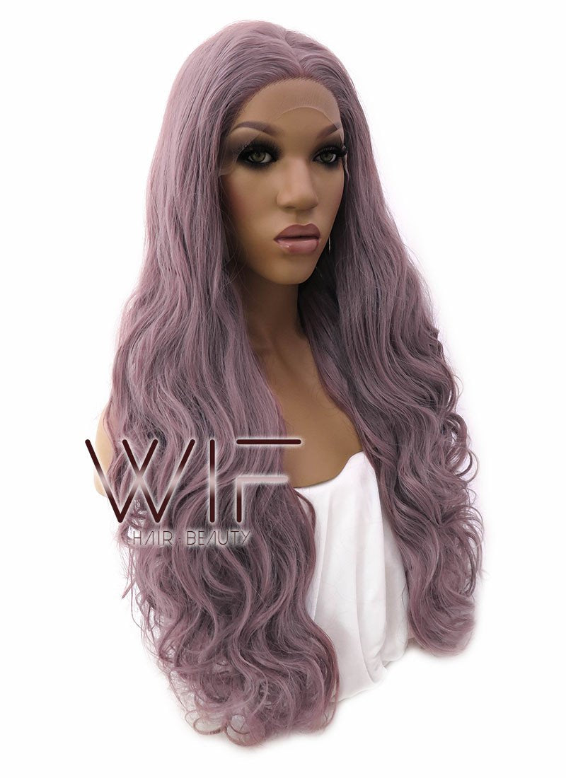 28" Long Curly Ash Purple Lace Front Wig Heat Resistant LFB696H