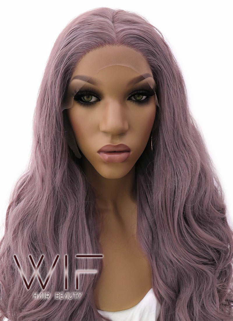 28" Long Curly Ash Purple Lace Front Wig Heat Resistant LFB696H