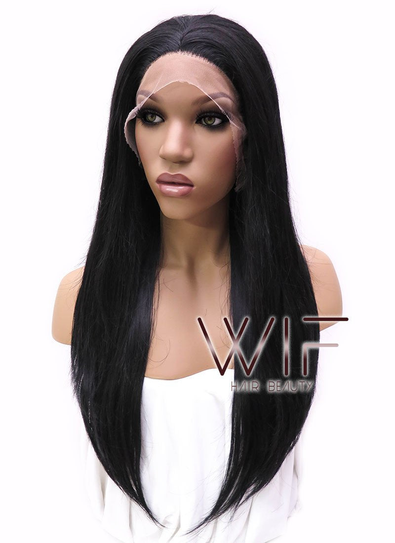 18" Long Straight Black Lace Front Synthetic Hair Wig LFB769