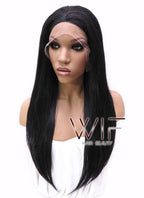 18" Long Straight Black Lace Front Synthetic Hair Wig LFB769