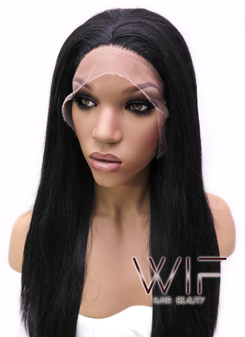 18" Long Straight Black Lace Front Synthetic Hair Wig LFB769
