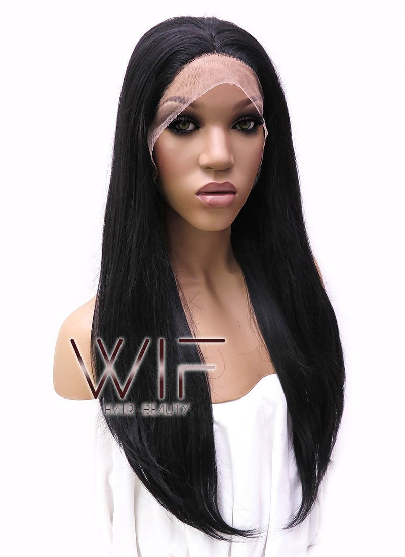 18" Long Straight Black Lace Front Synthetic Hair Wig LFB769