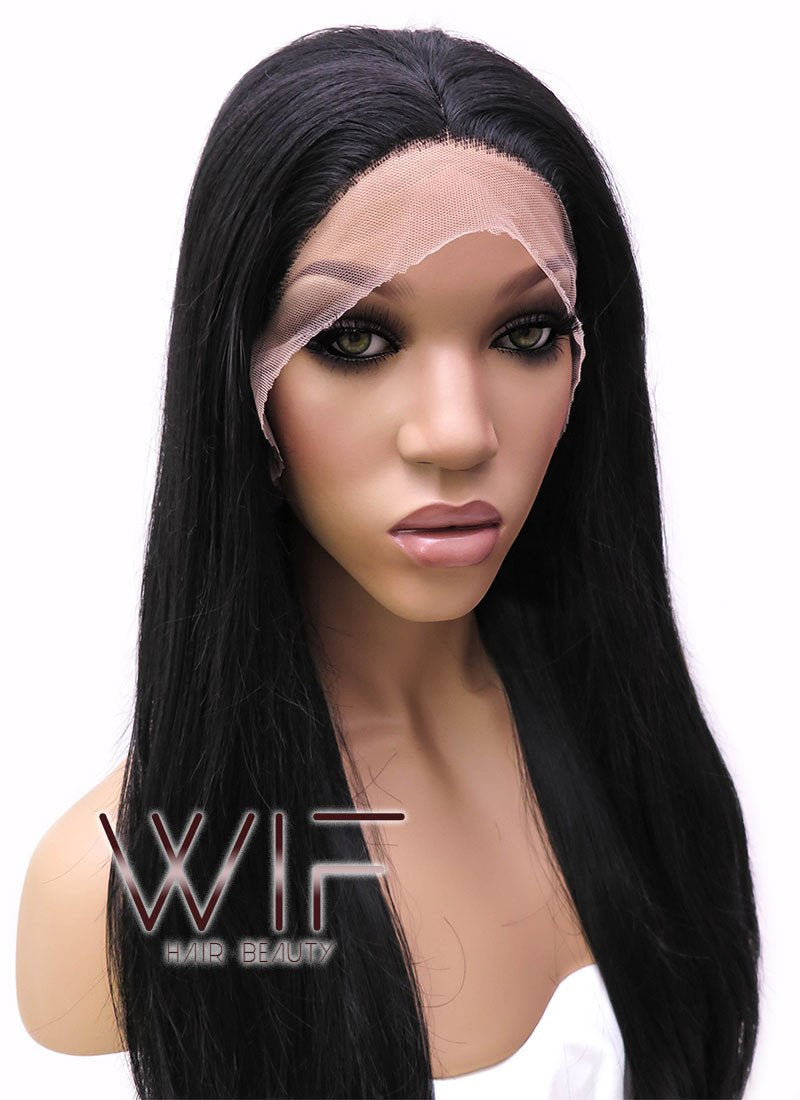 18" Long Straight Black Lace Front Synthetic Hair Wig LFB769