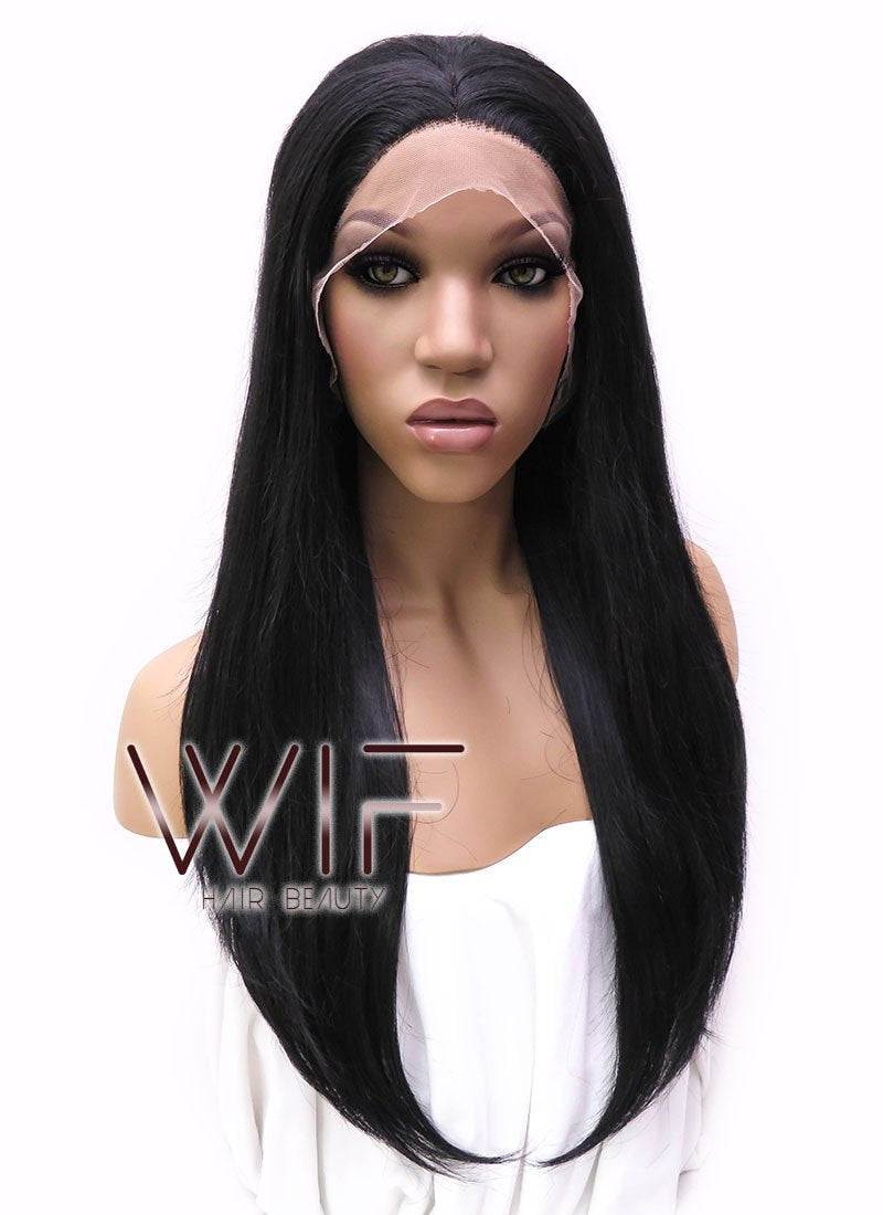 18" Long Straight Black Lace Front Synthetic Hair Wig LFB769
