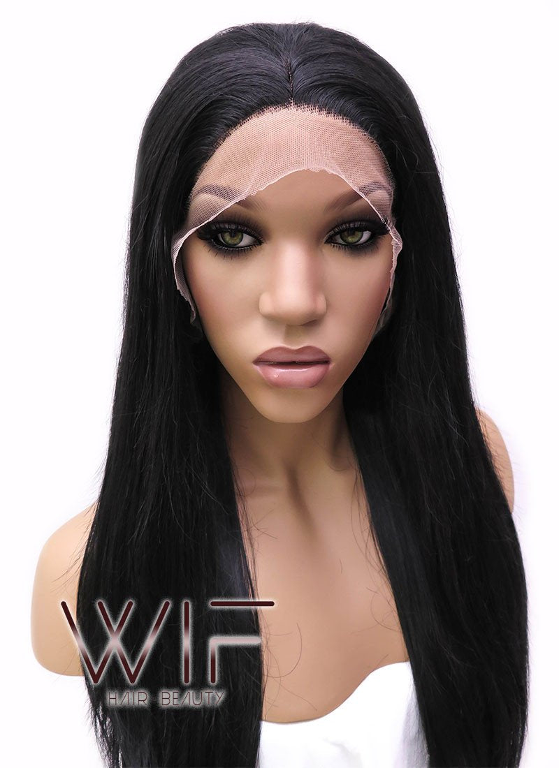 18" Long Straight Black Lace Front Synthetic Hair Wig LFB769