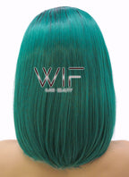 14" Medium Straight Black Mixed Dark Green Lace Front Synthetic Hair Wig LFB819