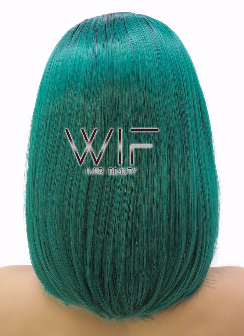 14" Medium Straight Black Mixed Dark Green Lace Front Synthetic Hair Wig LFB819