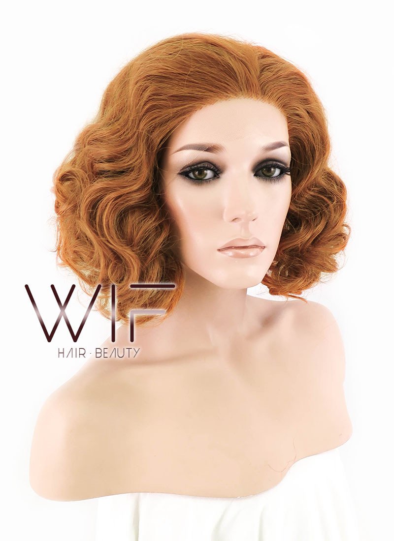 10" Short Curly Orangish Light Brown Lace Front Kanekalon Hair Wig LFK831