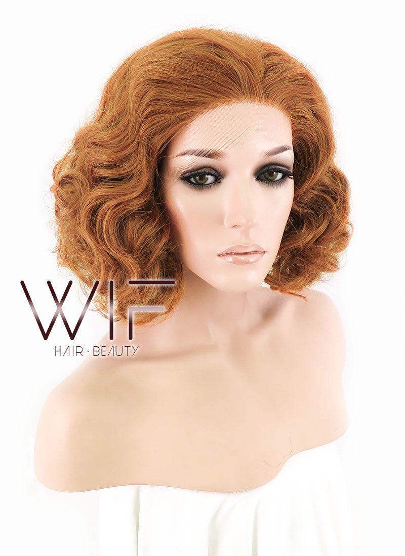 10" Short Curly Orangish Light Brown Lace Front Kanekalon Hair Wig LFK831