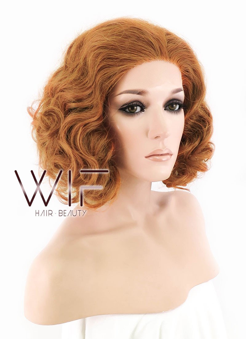 10" Short Curly Orangish Light Brown Lace Front Kanekalon Hair Wig LFK831