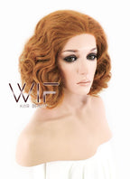 10" Short Curly Orangish Light Brown Lace Front Kanekalon Hair Wig LFK831