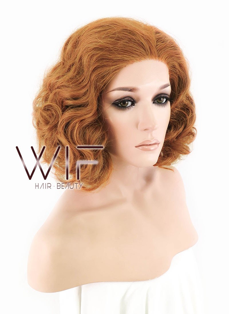 10" Short Curly Orangish Light Brown Lace Front Kanekalon Hair Wig LFK831