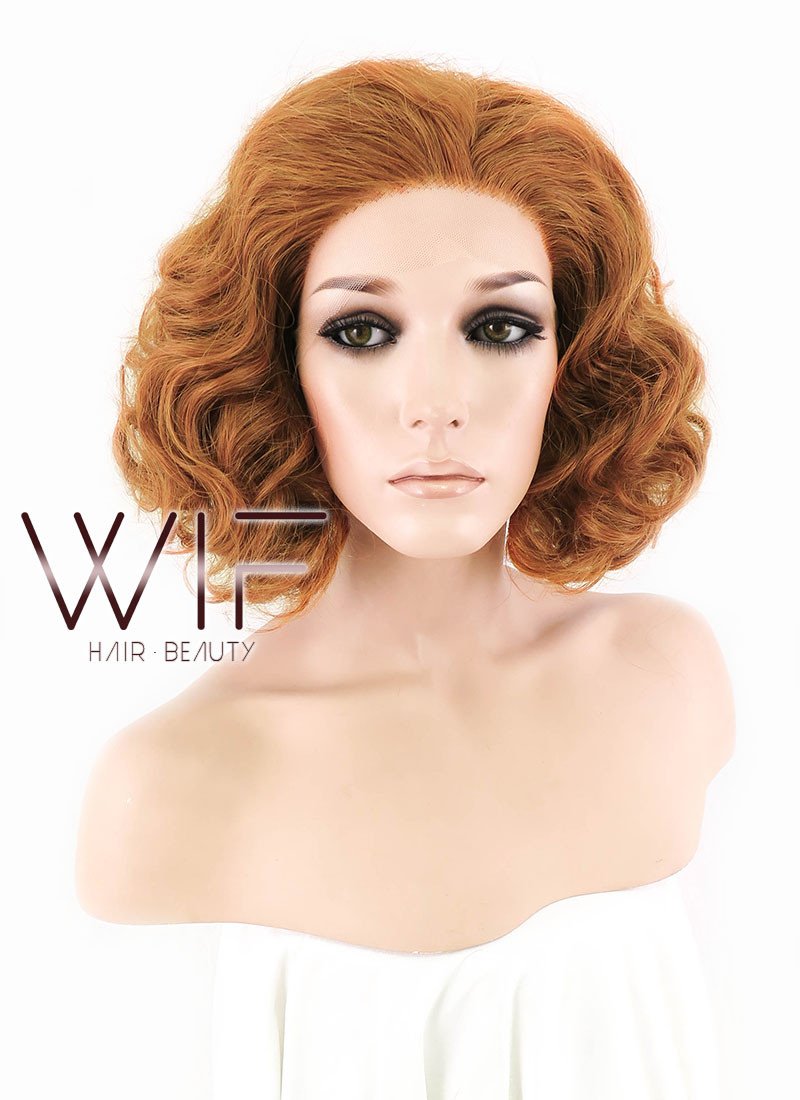 10" Short Curly Orangish Light Brown Lace Front Kanekalon Hair Wig LFK831