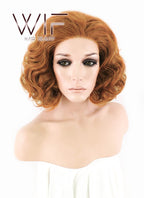 10" Short Curly Orangish Light Brown Lace Front Kanekalon Hair Wig LFK831