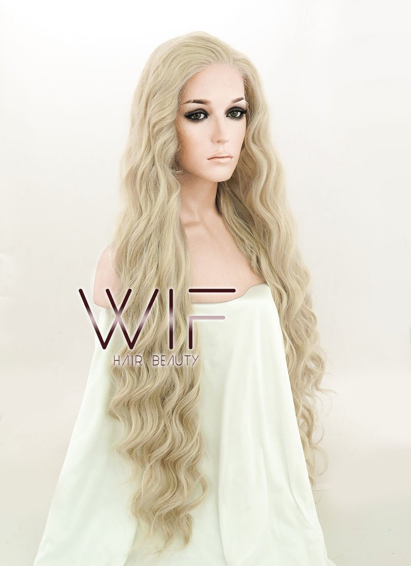 28" Long Curly Light Blonde Lace Front Kanekalon Hair Wig LFK832
