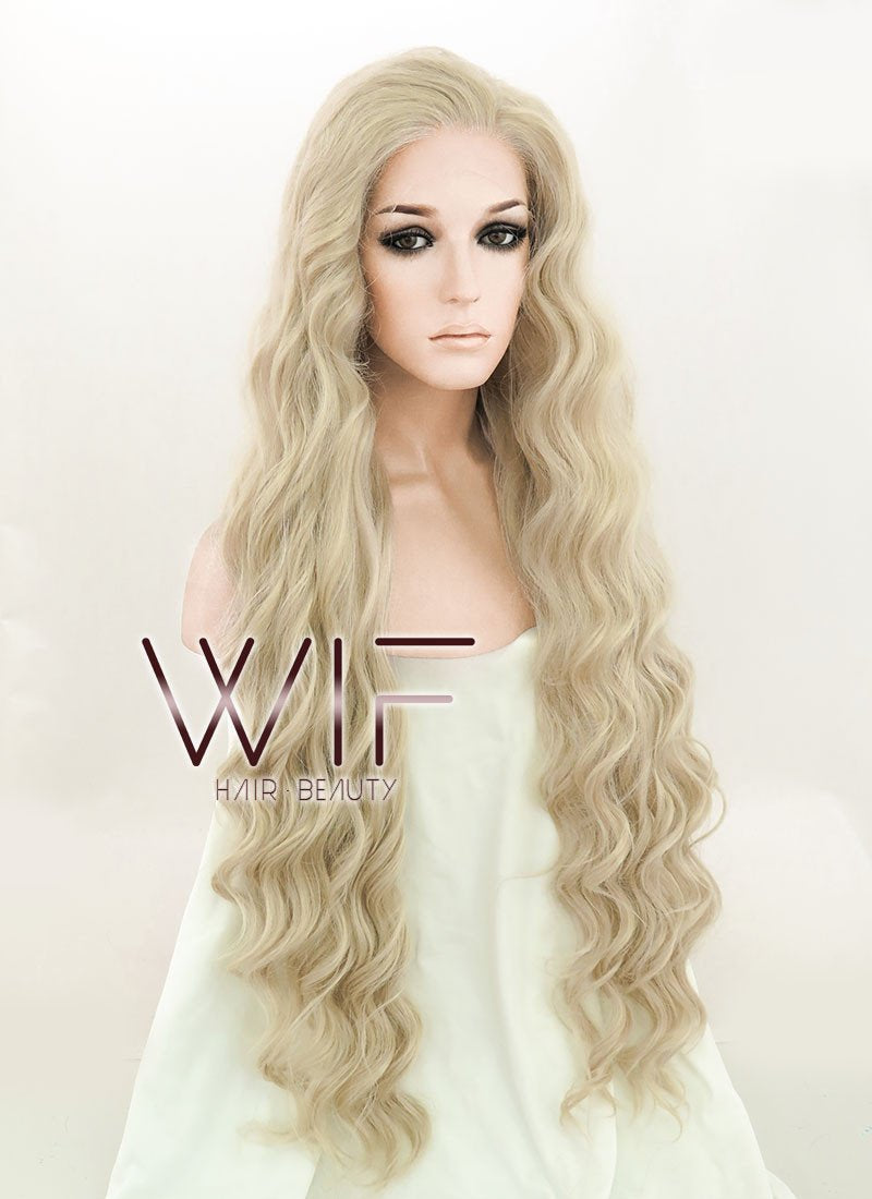 28" Long Curly Light Blonde Lace Front Kanekalon Hair Wig LFK832