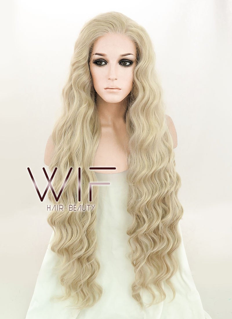 28" Long Curly Light Blonde Lace Front Kanekalon Hair Wig LFK832