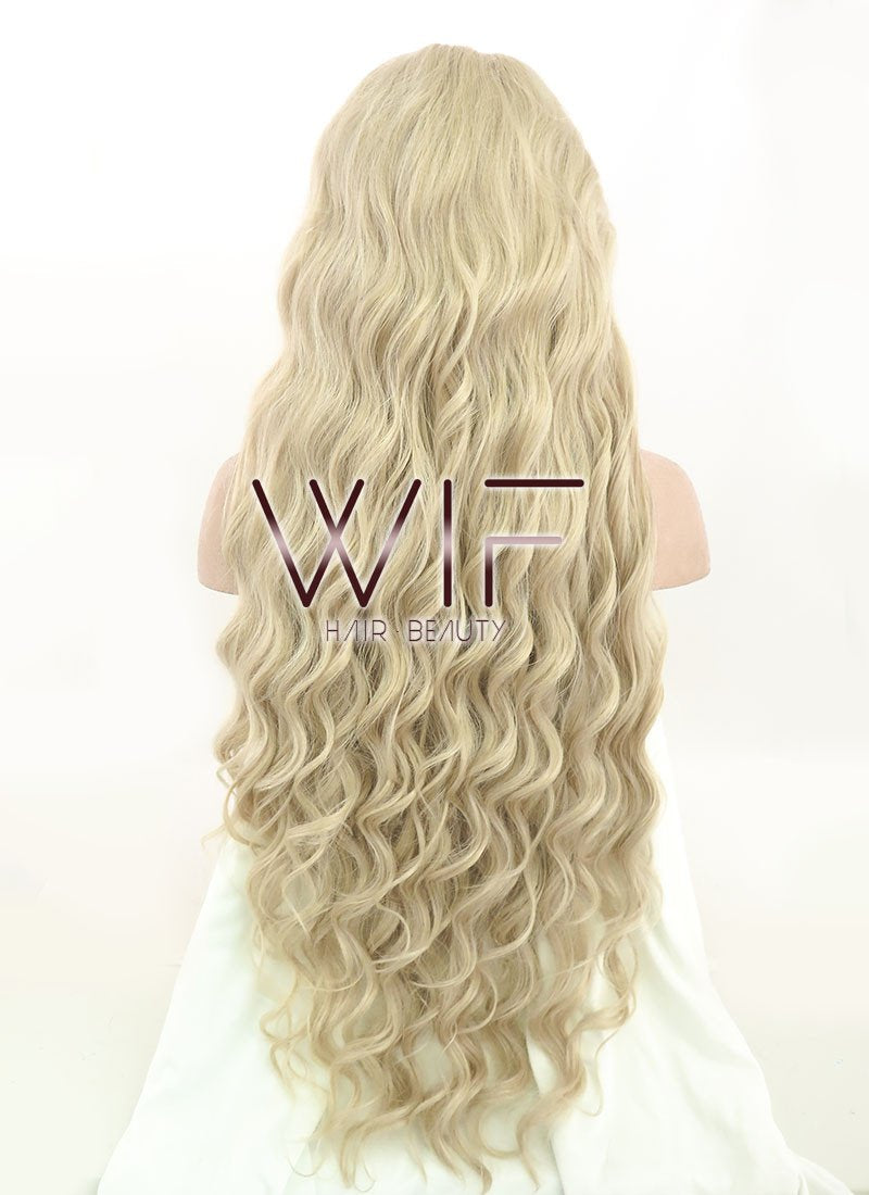 28" Long Curly Light Blonde Lace Front Kanekalon Hair Wig LFK832