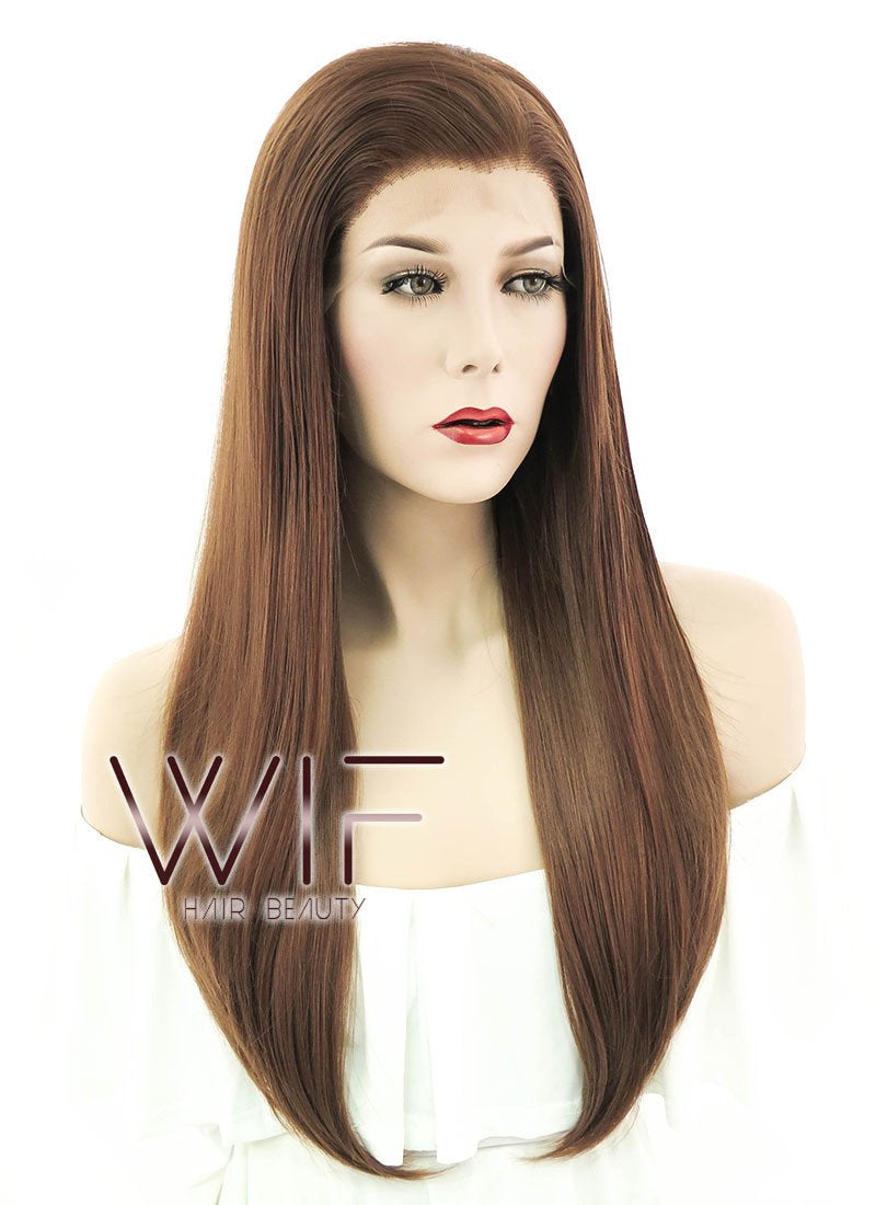 24" Straight Brown Lace Front Synthetic Wig LF005