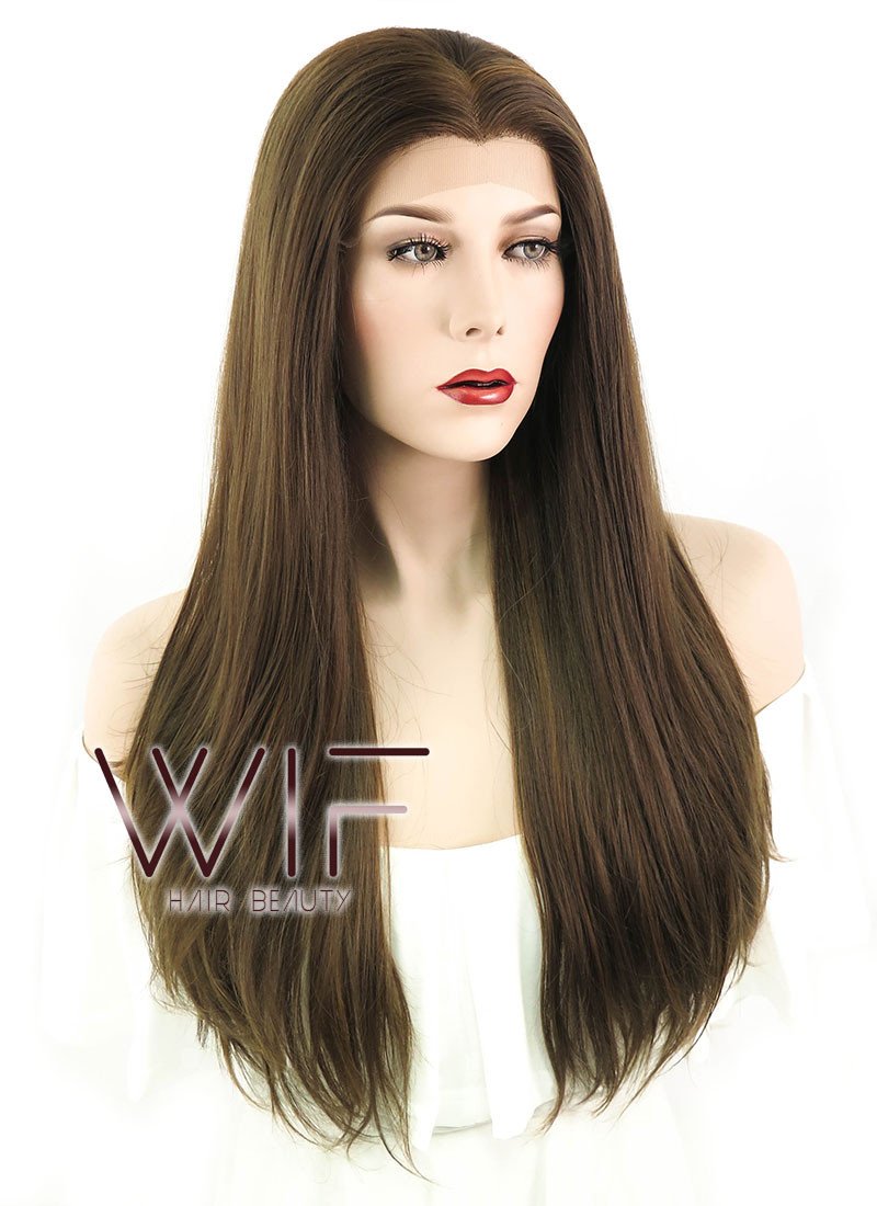 24" Straight Brown Lace Front Synthetic Wig LF006