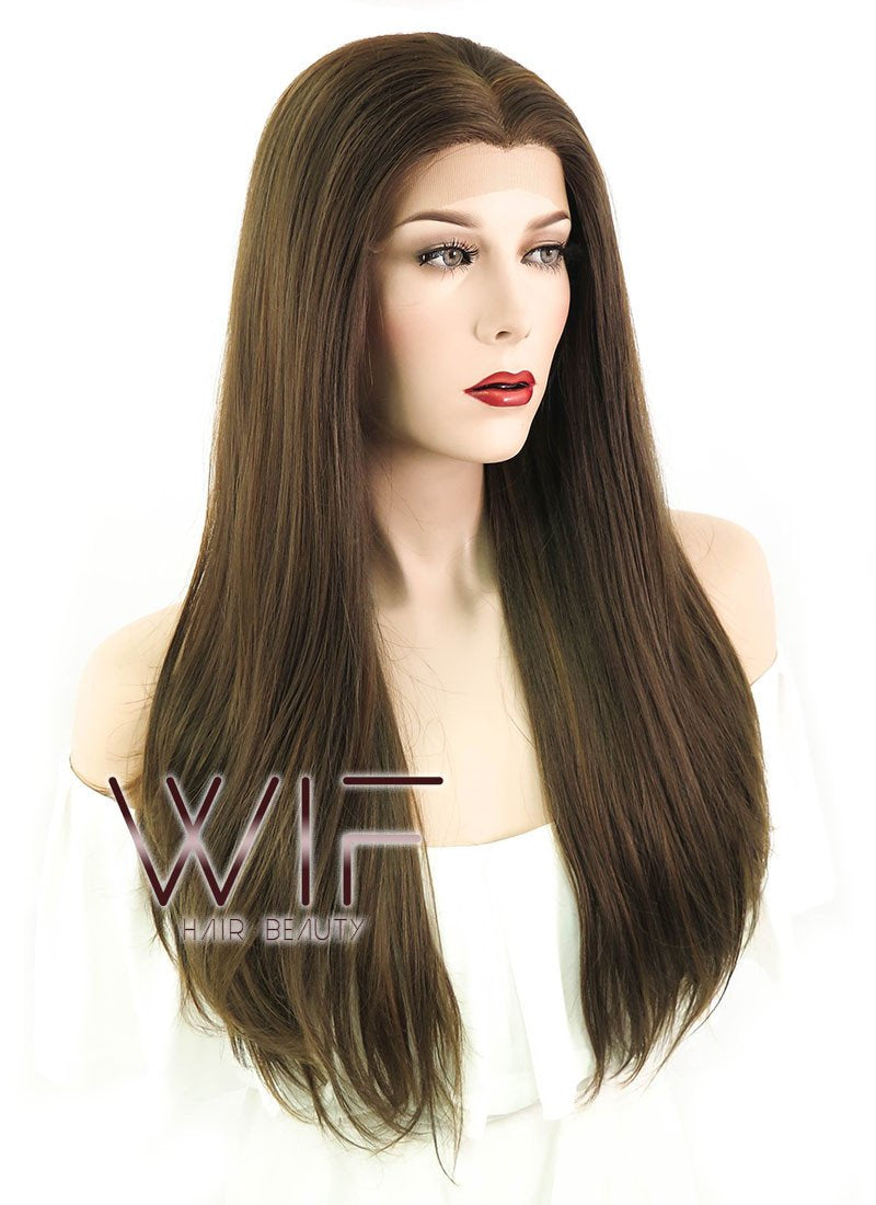 24" Straight Brown Lace Front Synthetic Wig LF006