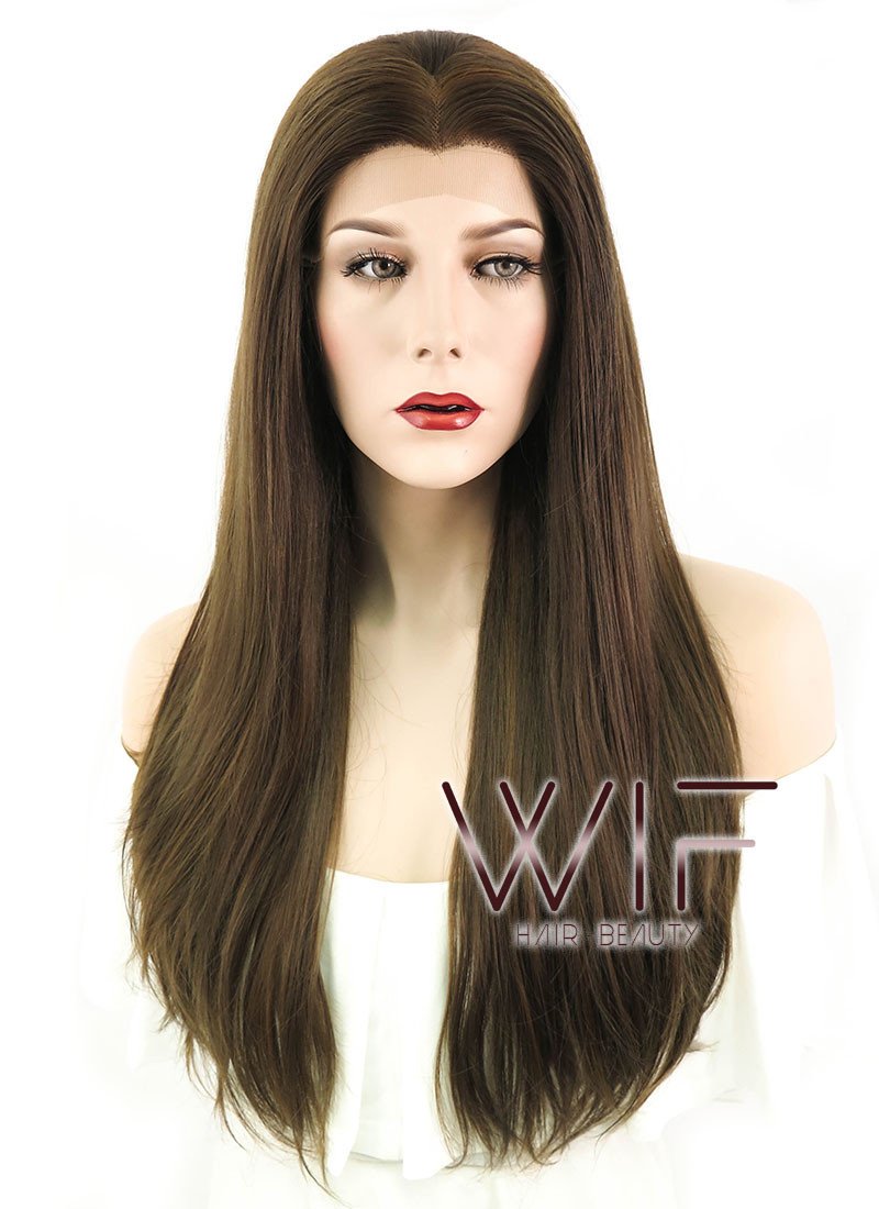 24" Straight Brown Lace Front Synthetic Wig LF006