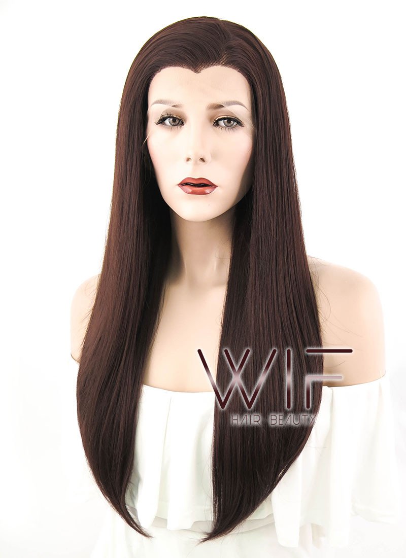 24" Straight Dark Brown Lace Front Synthetic Wig LF014