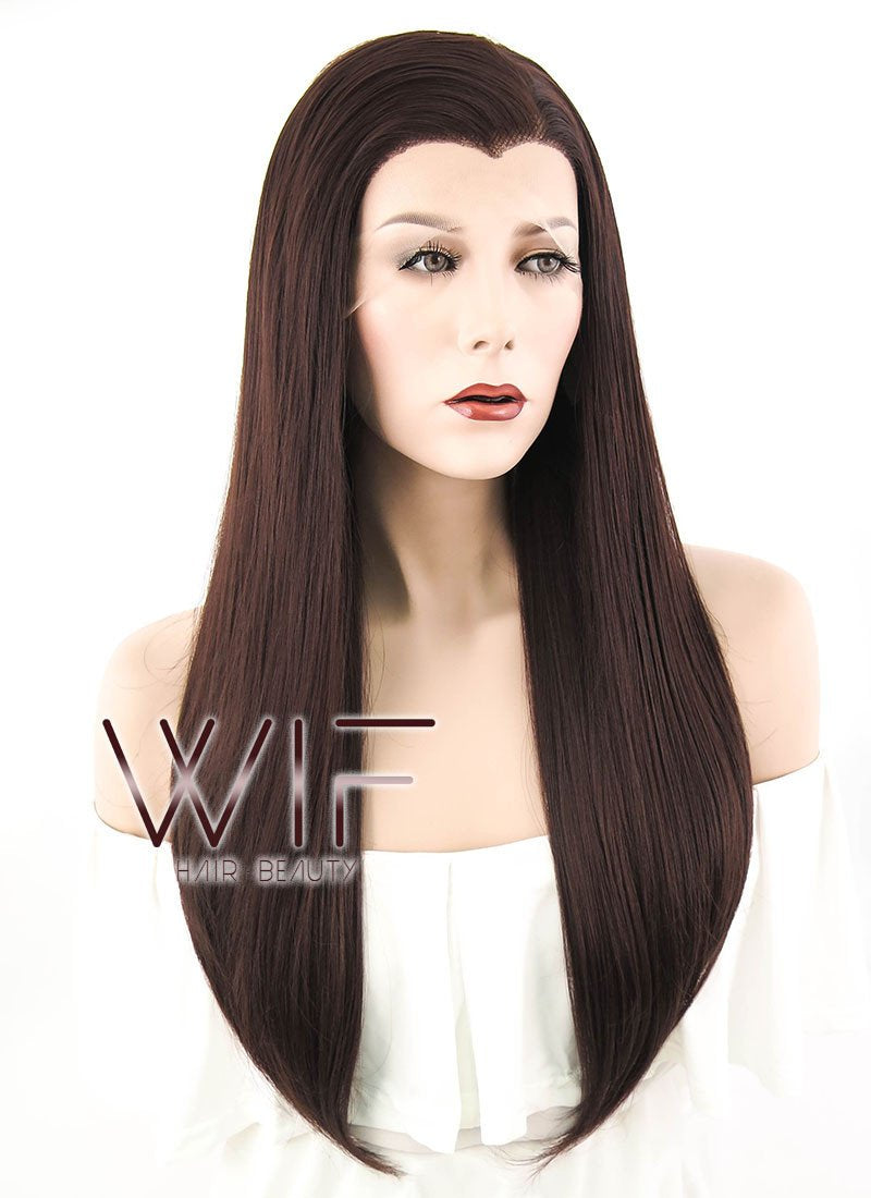 24" Straight Dark Brown Lace Front Synthetic Wig LF014