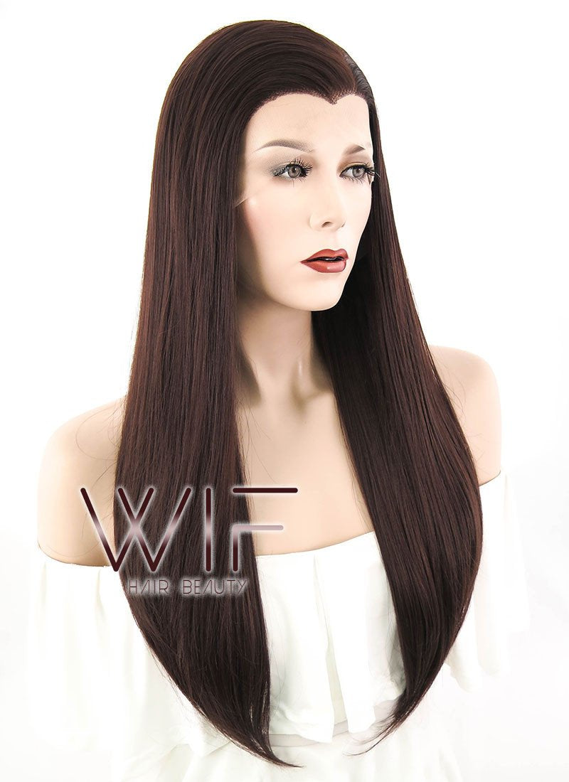 24" Straight Dark Brown Lace Front Synthetic Wig LF014