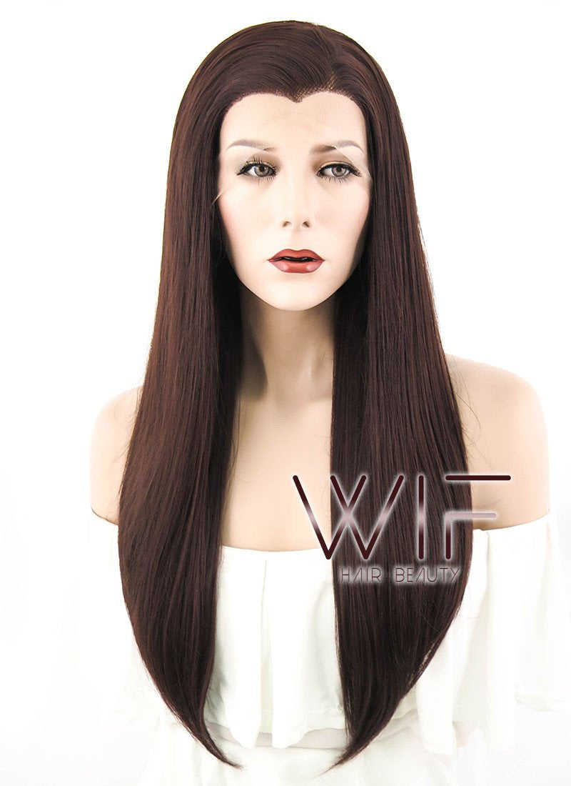 24" Straight Dark Brown Lace Front Synthetic Wig LF014