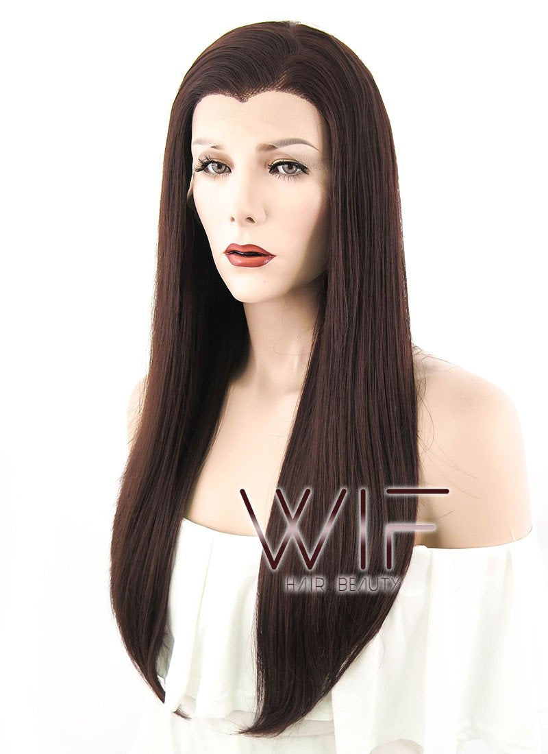 24" Straight Dark Brown Lace Front Synthetic Wig LF014