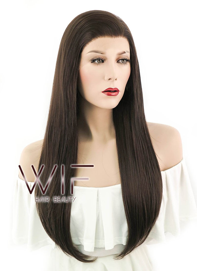24" Straight Brown Lace Front Synthetic Wig LF015