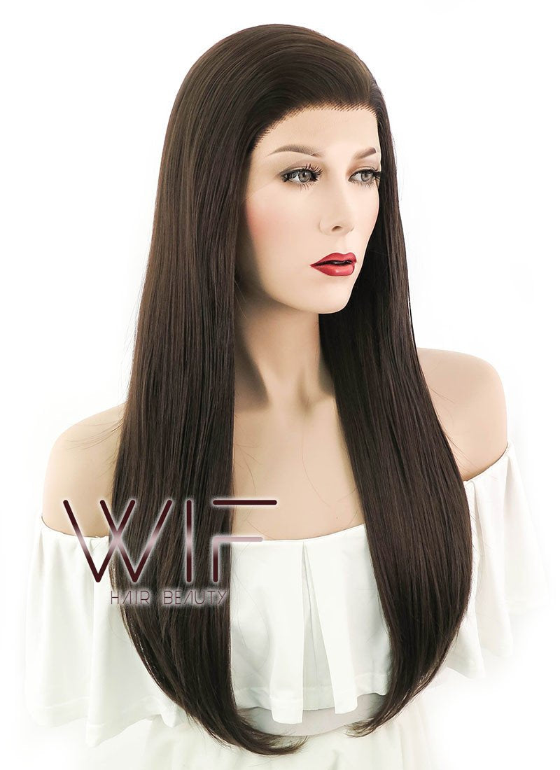 24" Straight Brown Lace Front Synthetic Wig LF015