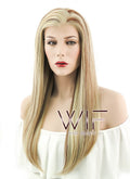 24" Long Straight 2 Tone Blonde Lace Front Synthetic Hair Wig LF018