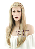 24" Long Straight 2 Tone Blonde Lace Front Synthetic Hair Wig LF018