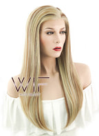 24" Long Straight 2 Tone Blonde Lace Front Synthetic Hair Wig LF018